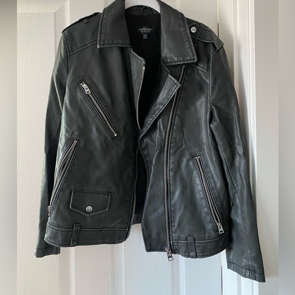 Topshop faux leather moto jacket - size 6